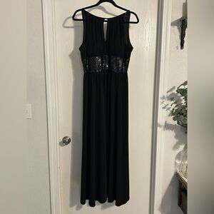 R&M Richards black sequin halter maxi gown 12P